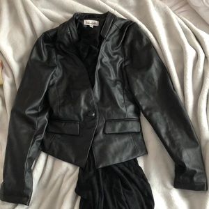 Faux leather blazer with built in scarf